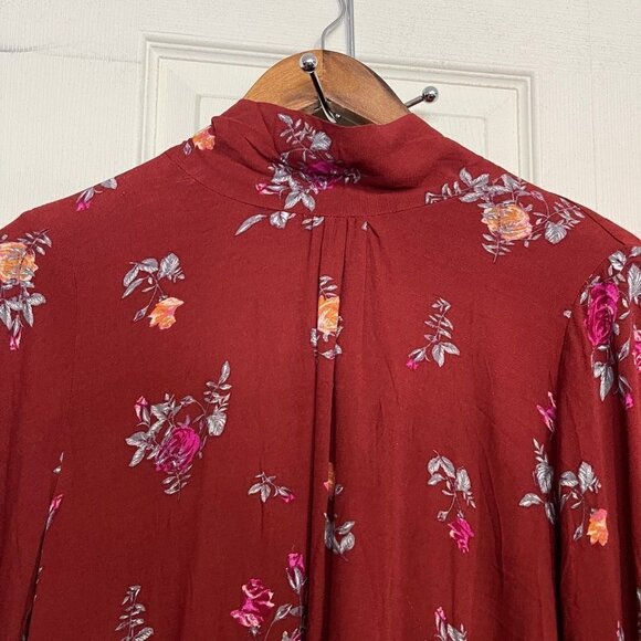 Free People Women's NWT Brick Red Floral Bell Sleeve Tate Printed Tunic XS - Picture 6 of 12
